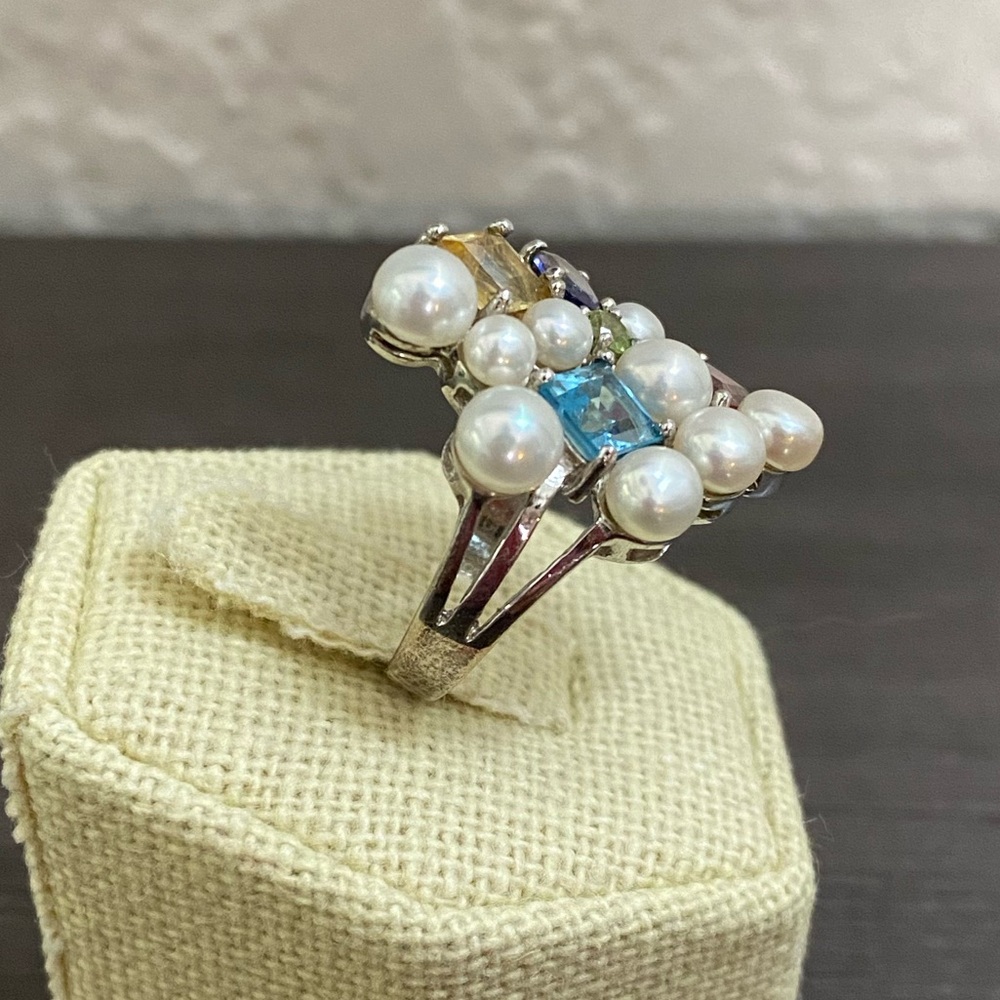 Ross Simons Sterling Cluster Pearl and Gemstone Ring - Picture 3 of 6